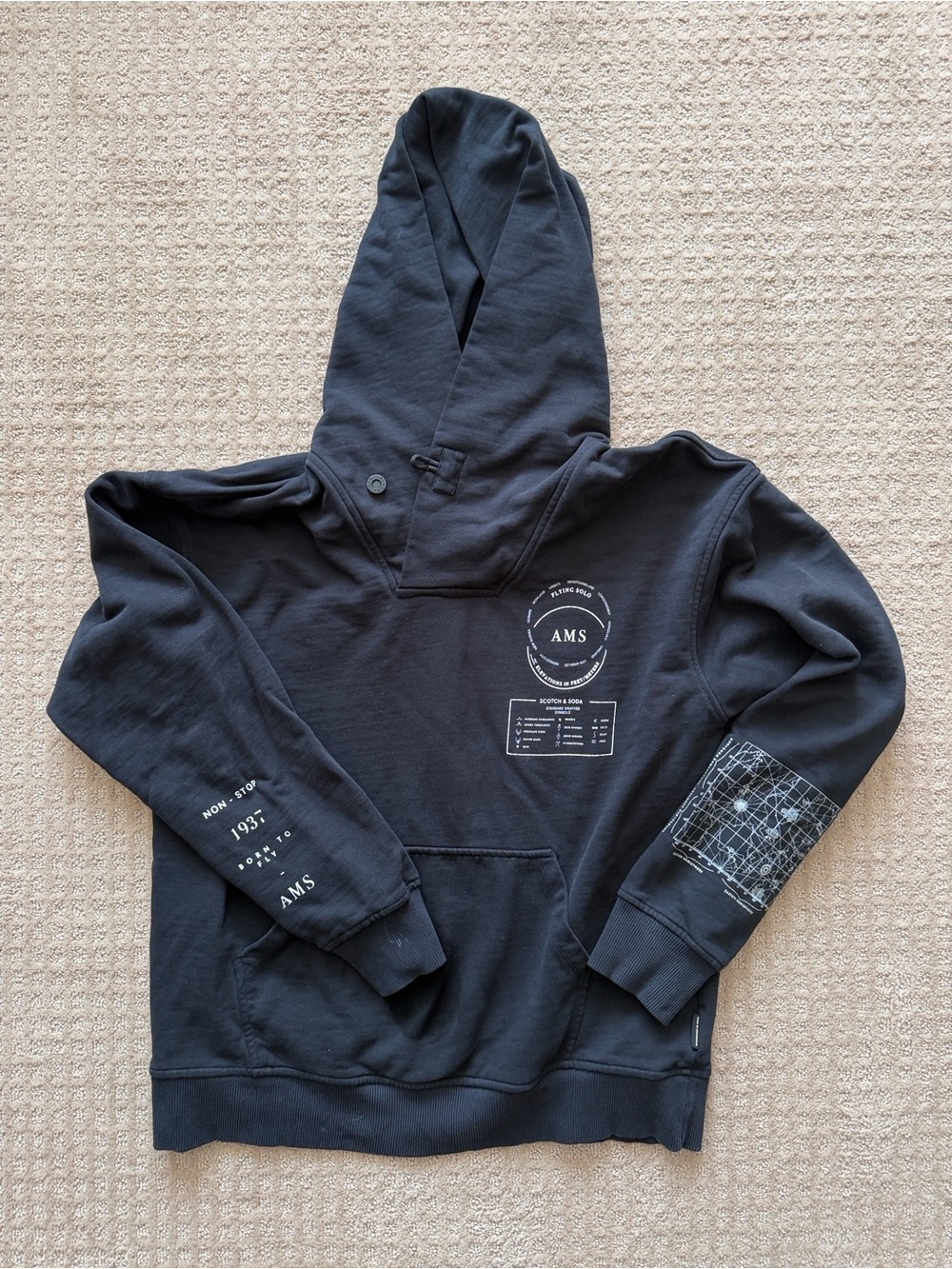 Scotch & Soda Black Graphic Hoodie with White Prints